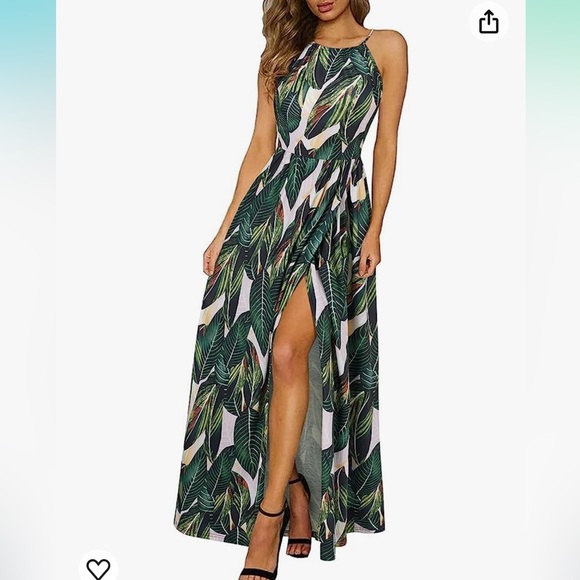 Dresses & Skirts - Banana Leaf Tropical Palm High Neck Maxi Dress with slit sz.XL
